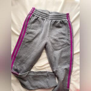 adidas Kids Gray Joggers with Purple Stripes